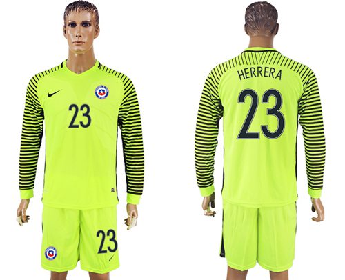 Chile #23 Herrera Green Long Sleeves Goalkeeper Soccer Country Jersey
